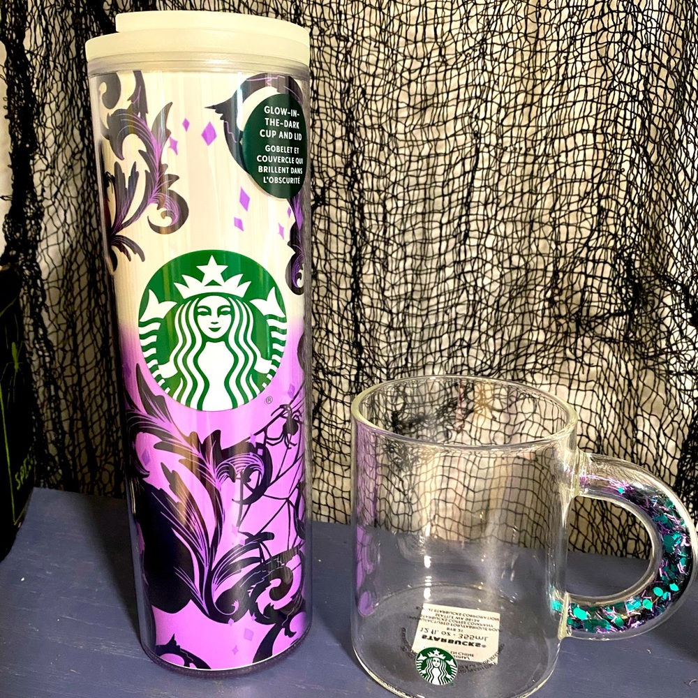 Starbucks Halloween 2021 Glow in the Dark Tumbler Cup and Glass Mug Set